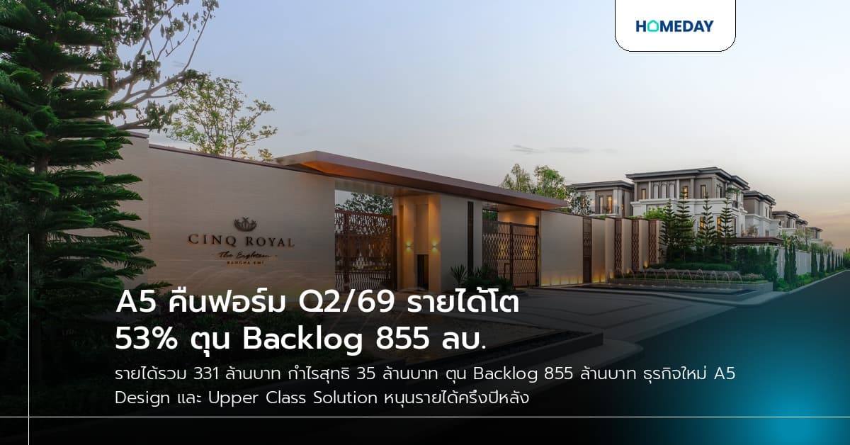 A5 คืนฟอร์ม Q2/69 รายได้โต 53% ตุน Backlog 855 ลบ.