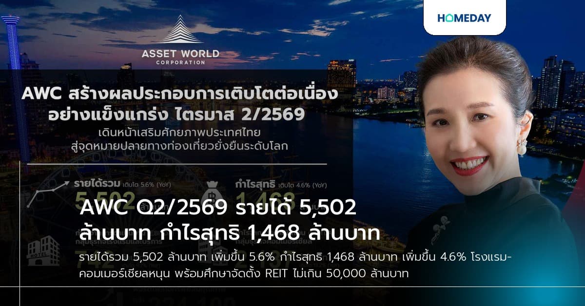 AWC Q2/2569 รายได้ 5,502 ล้านบาท กำไรสุทธิ 1,468 ล้านบาท