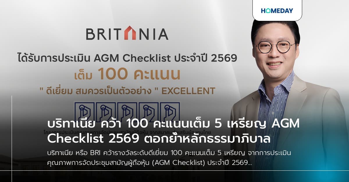 บริทาเนีย คว้า 100 คะแนนเต็ม 5 เหรียญ AGM Checklist 2569 ตอกย้ำหลักธรรมาภิบาล