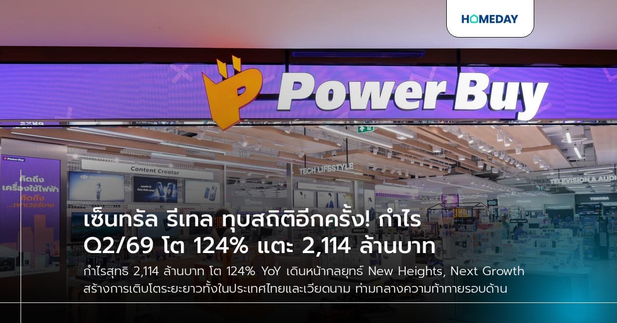เซ็นทรัล รีเทล ทุบสถิติอีกครั้ง! กำไร Q2/69 โต 124% แตะ 2,114 ล้านบาท
