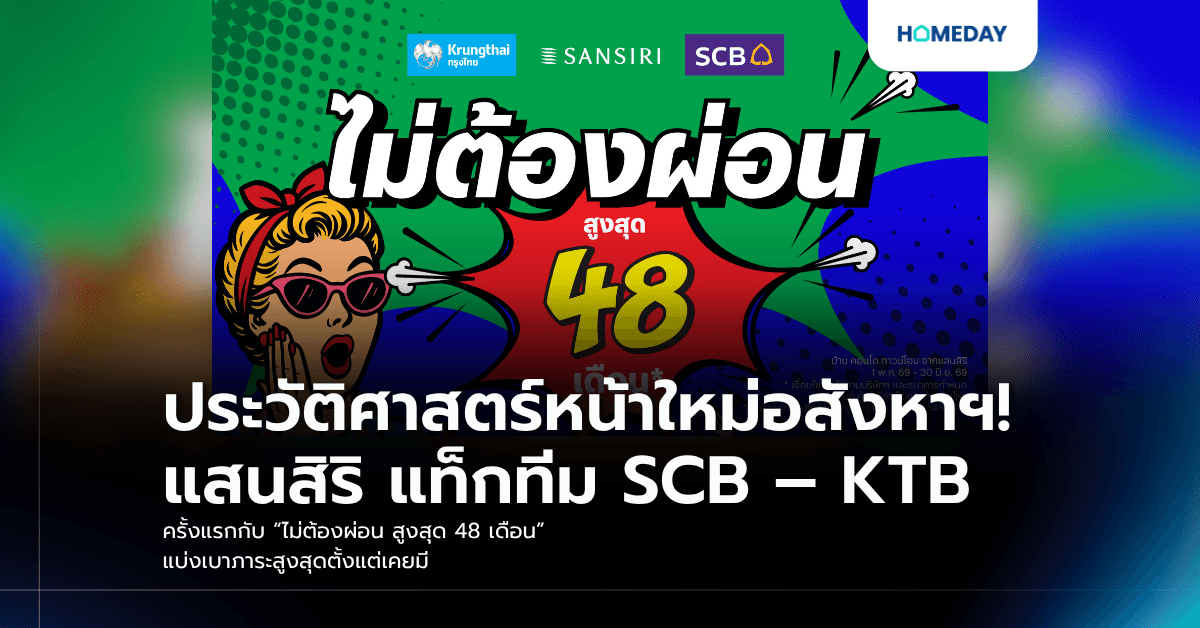 ประวัติศาสตร์หน้าใหม่อสังหาฯ! แสนสิริ แท็กทีม SCB – KTB ครั้งแรกกับ “ไม่ต้องผ่อน สูงสุด 48 เดือน” แบ่งเบาภาระสูงสุดตั้งแต่เคยมี