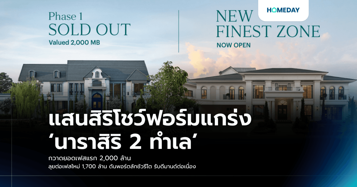 แสนสิริโชว์ฟอร์มแกร่ง ‘นาราสิริ 2 ทำเล’ กวาดยอดเฟสแรก 2,000 ล้าน ลุยต่อเฟสใหม่ 1,700 ล้าน ดันพอร์ตลักชัวรีโต รับดีมานด์ต่อเนื่อง