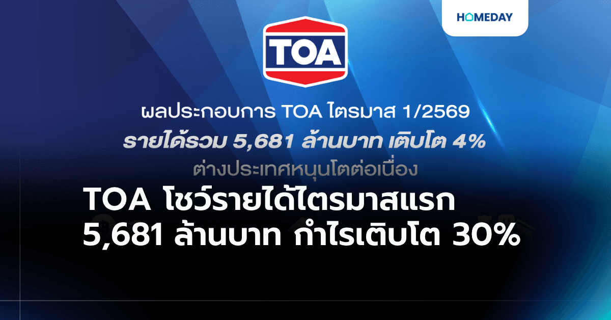 TOA โชว์รายได้ไตรมาสแรก 5,681 ล้านบาท กำไรเติบโต 30%