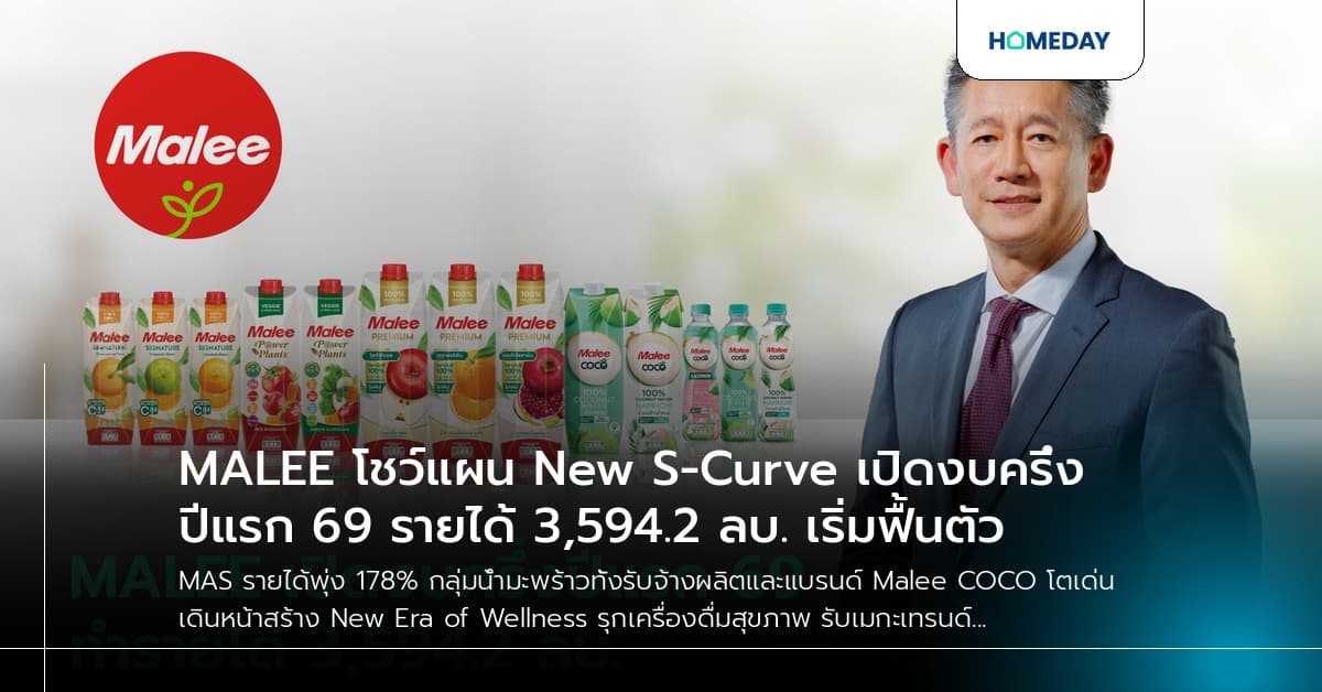 MALEE โชว์แผน New S-Curve เปิดงบครึ่งปีแรก 69 รายได้ 3,594.2 ลบ. เริ่มฟื้นตัว