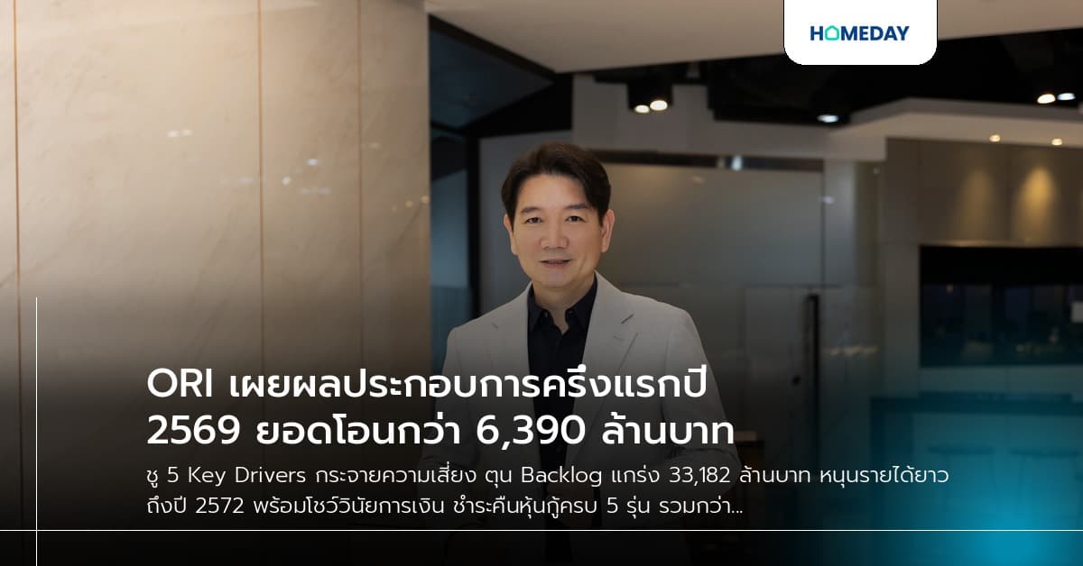 ORI เผยผลประกอบการครึ่งแรกปี 2569 ยอดโอนกว่า 6,390 ล้านบาท