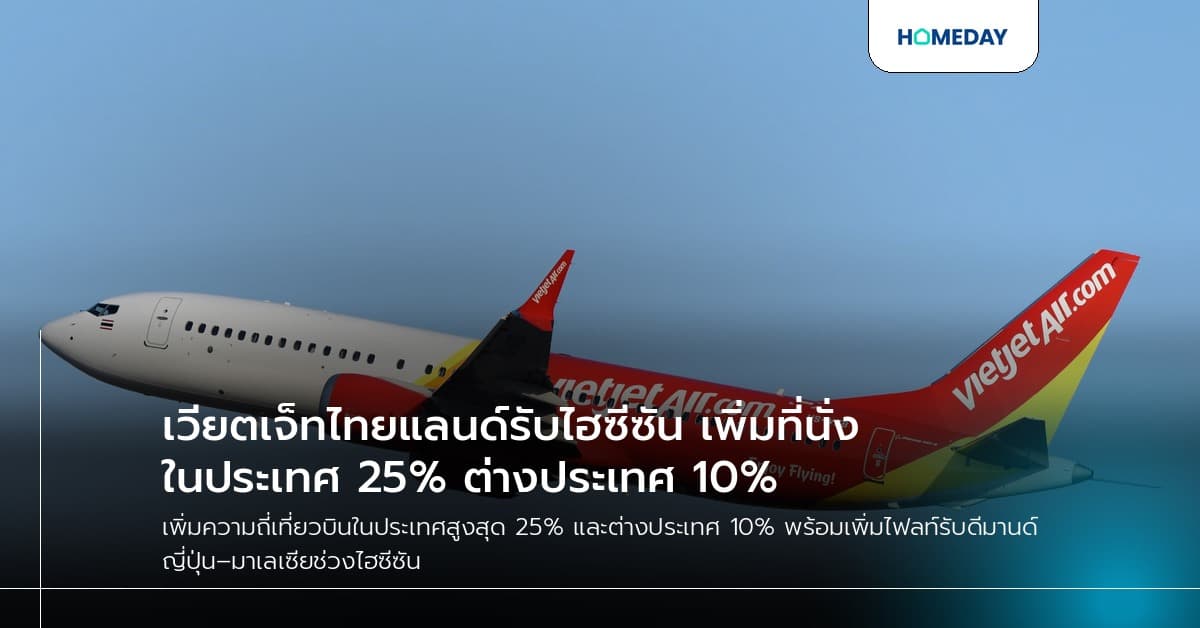 เวียตเจ็ทไทยแลนด์รับไฮซีซัน เพิ่มที่นั่งในประเทศ 25% ต่างประเทศ 10%