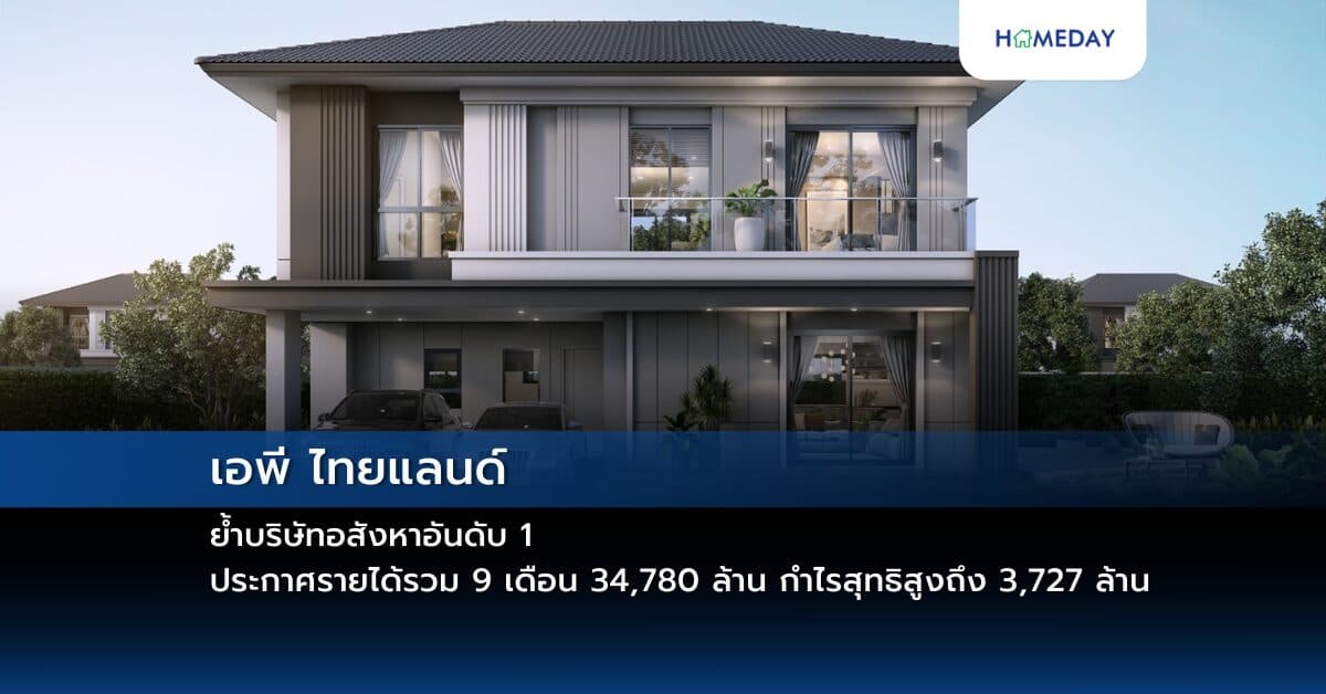 เอพี ไทยแลนด์ ย้ำบริษัทอสังหาอันดับ 1 ประกาศรายได้รวม 9 เดือน 34,780 ล้าน กำไรสุทธิสูงถึง 3,727 ล้าน