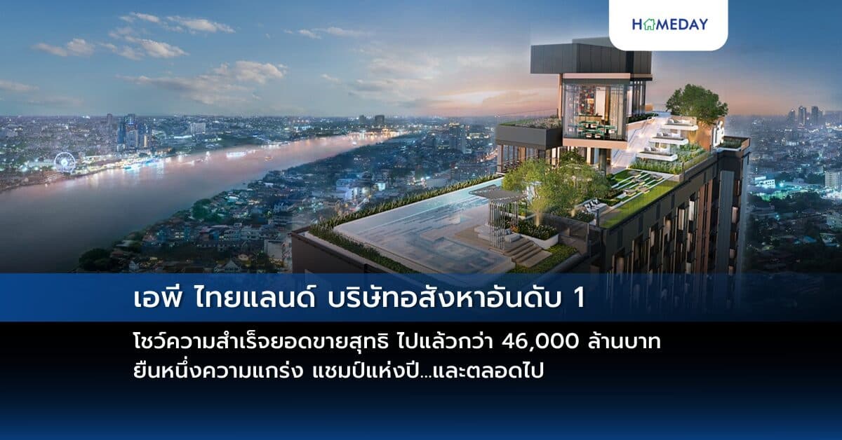 เอพี ไทยแลนด์ บริษัทอสังหาอันดับ 1 โชว์ความสำเร็จยอดขายสุทธิ ไปแล้วกว่า 46,000 ล้านบาท ยืนหนึ่งความแกร่ง แชมป์แห่งปี…และตลอดไป