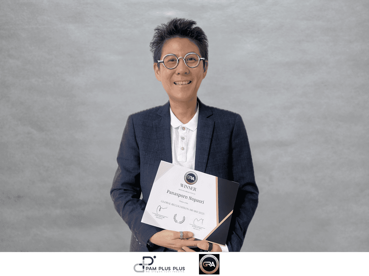 แพม ปนัสพร นพศรี ผู้ก่อตั้งและกรรมการผู้จัดการ PaM++ (แพม พลัส พลัส) ได้รับรางวัล Global Recognition Award™ ประจำปี 2568 ในด้านการสร้างแบรนด์และการตลาดยอดเยี่ยม
