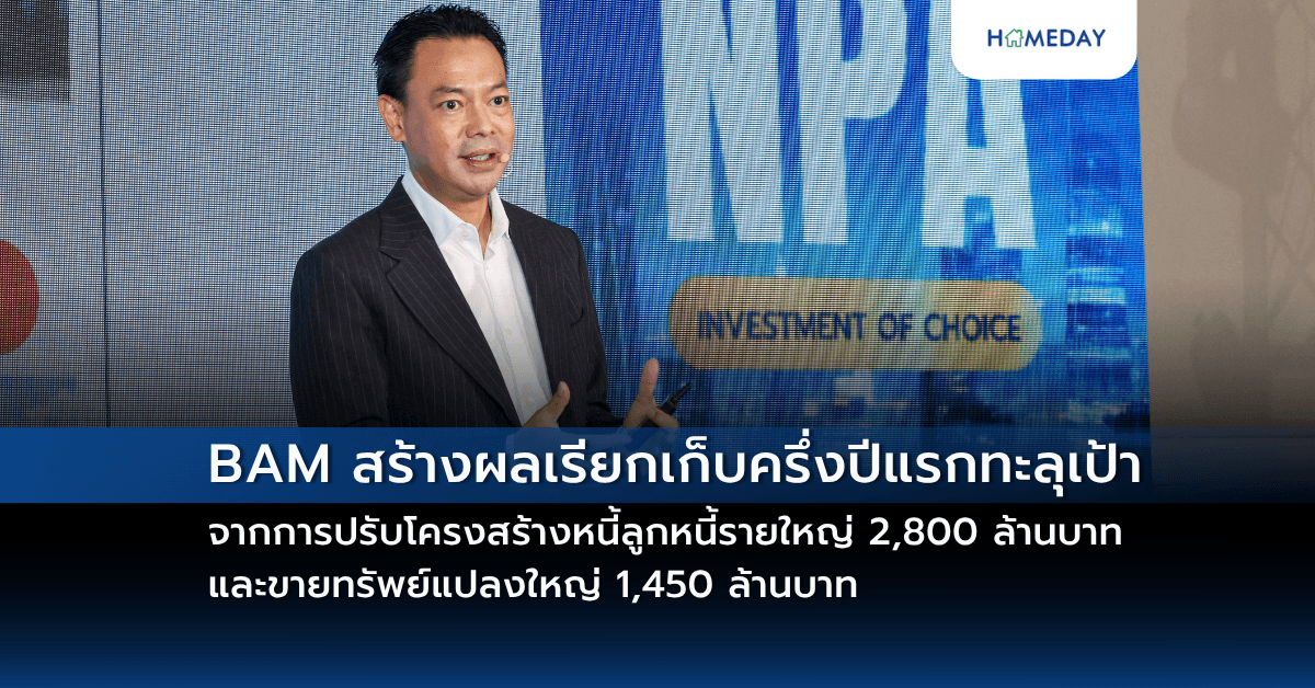 BAM สร้างผลเรียกเก็บครึ่งปีแรกทะลุเป้าจาก การปรับโครงสร้างหนี้ลูกหนี้รายใหญ่ 2,800 ล้านบาท และขายทรัพย์แปลงใหญ่ 1,450 ล้านบาท