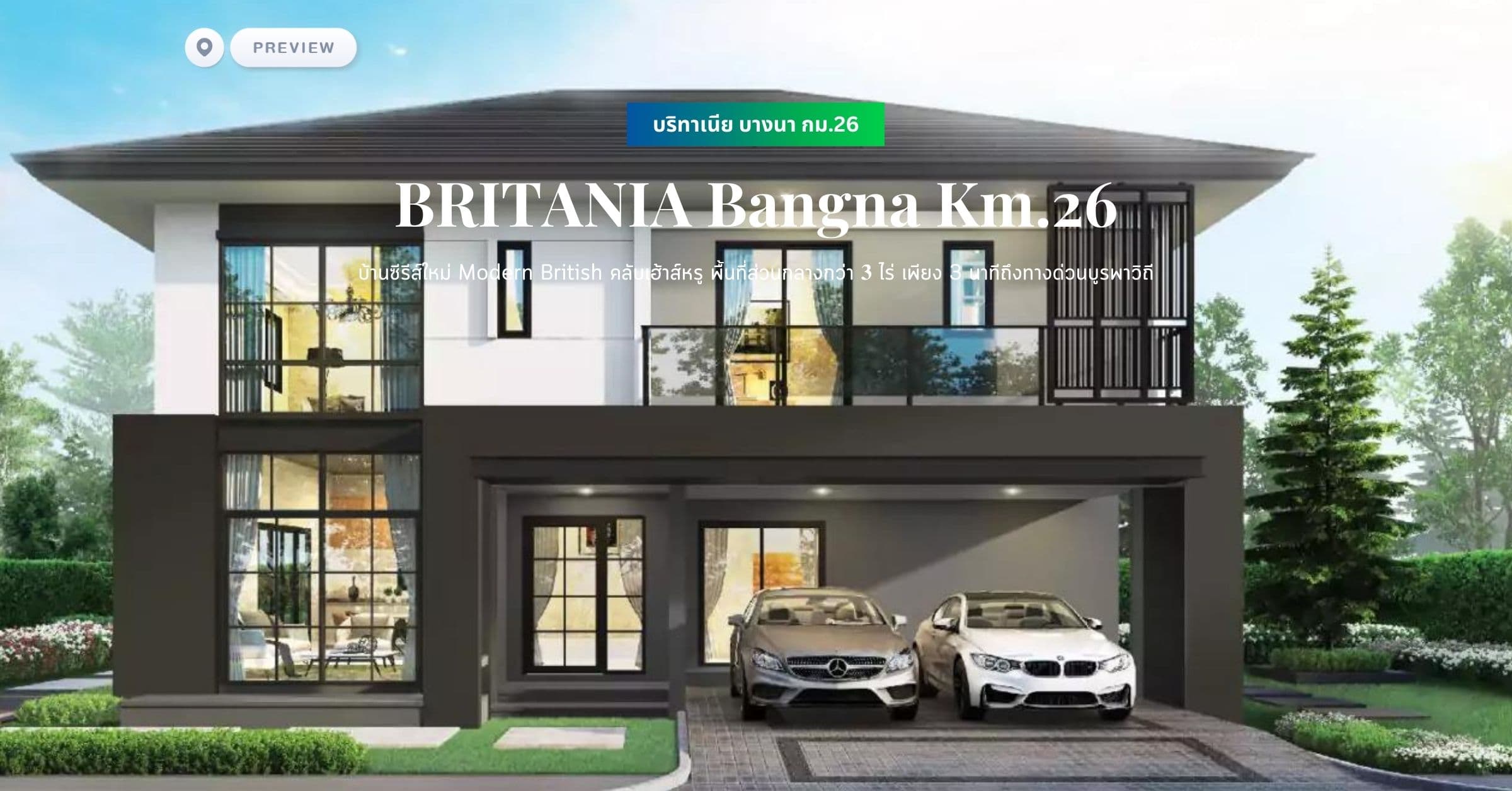 พรีวิว บริทาเนีย บางนา กม.26 (BRITANIA Bangna Km.26) บ้านซีรีส์ใหม่ Modern British คลับเฮ้าส์หรู พื้นที่ส่วนกลางกว่า 3ไร่ เพียง 3 นาทีถึงทางด่วนบูรพาวิถี