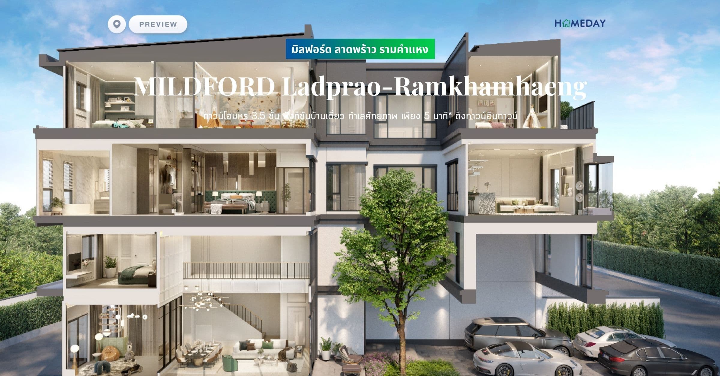 พรีวิว มิลฟอร์ด ลาดพร้าว รามคำแหง (MILDFORD Ladprao-Ramkhamhaeng) ทาวน์โฮมหรู 3.5 ชั้น ฟังก์ชันบ้านเดี่ยว ทำเลศักยภาพ เพียง 5 นาที* ถึงทาวน์อินทาวน์