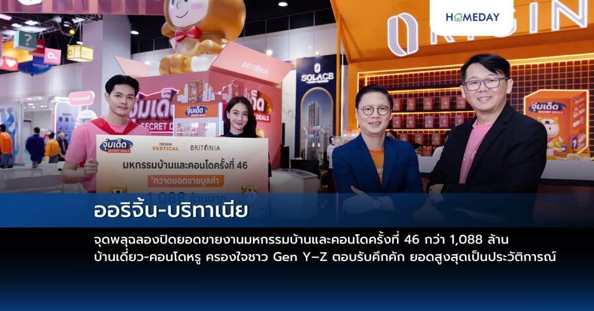 ออริจิ้น-บริทาเนีย จุดพลุฉลองปิดยอดขายงานมหกรรมบ้านและคอนโดครั้งที่ 46 กว่า 1,088 ล้าน บ้านเดี่ยว-คอนโดหรู ครองใจชาว Gen Y–Z ตอบรับคึกคัก ยอดสูงสุดเป็นประวัติการณ์