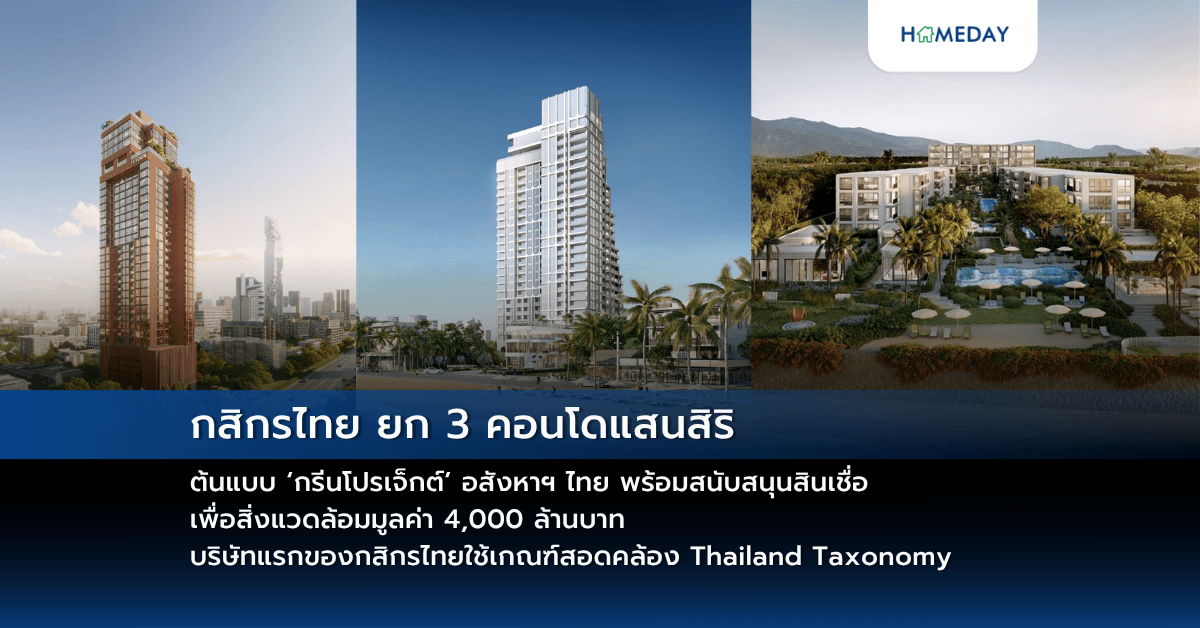 กสิกรไทย ยก 3 คอนโดแสนสิริ ต้นแบบ ‘กรีนโปรเจ็กต์’ อสังหาฯ ไทย พร้อมสนับสนุนสินเชื่อเพื่อสิ่งแวดล้อมมูลค่า 4,000 ล้านบาท บริษัทแรกของกสิกรไทยใช้เกณฑ์สอดคล้อง Thailand Taxonomy สะท้อนความร่วมมือที่แข็งแกร่งกว่า 40 ปี มุ่งมั่นสร้างสังคมที่ยั่งยืน