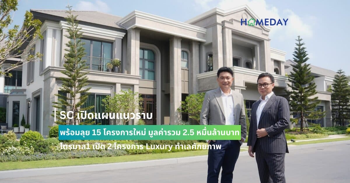 SC เปิดแผนแนวราบพร้อมลุย 15 โครงการใหม่ มูลค่ารวม 2.5 หมื่นล้านบาท ไตรมาส1 เปิด 2 โครงการ Luxury ทำเลศักยภาพ ตอกย้ำตำแหน่งผู้นำบ้านหรูที่ 1 ในใจผู้บริโภค