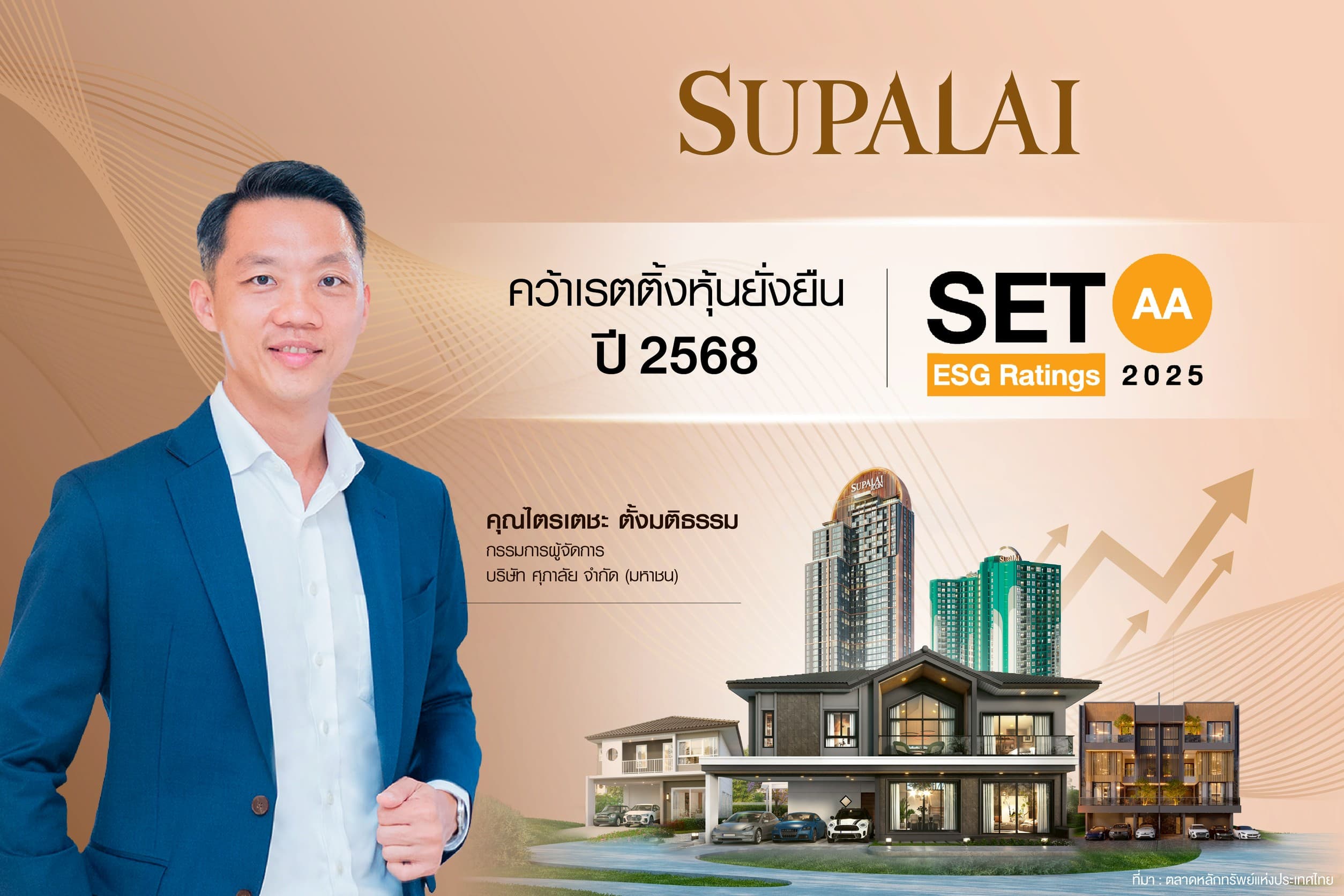 ศุภาลัย คว้าเรตติ้ง AA หุ้นยั่งยืน ปี 2568 จาก “SET ESG Ratings” ตอกย้ำความเป็นผู้นำด้านอสังหาฯ ยั่งยืน
