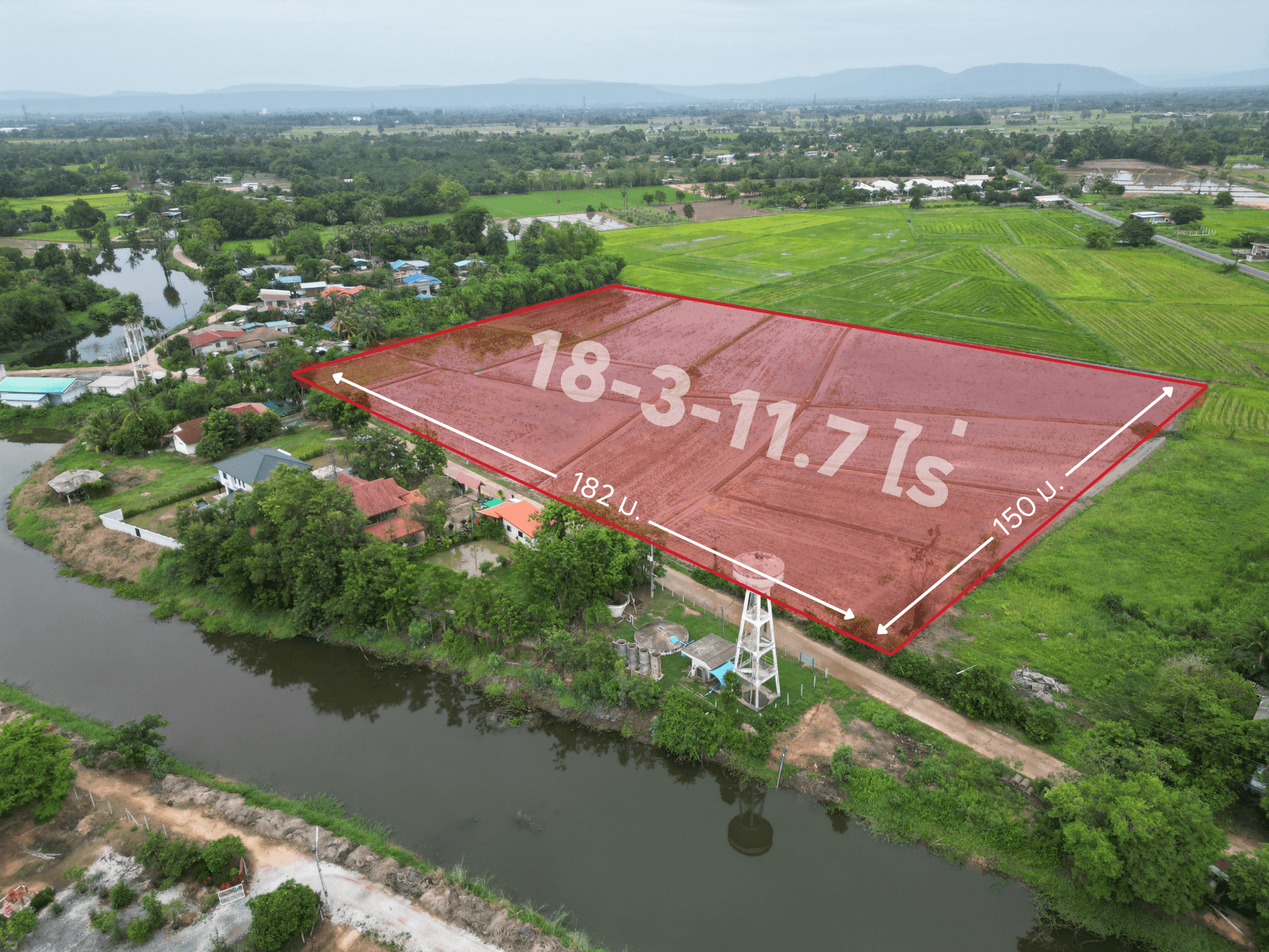 ขายที่ดินแปลงใหญ่ 18 ไร่กว่า หน้ากว้าง 182 เมตร ทำเลศักยภาพ ใกล้ไทยแอโรว์