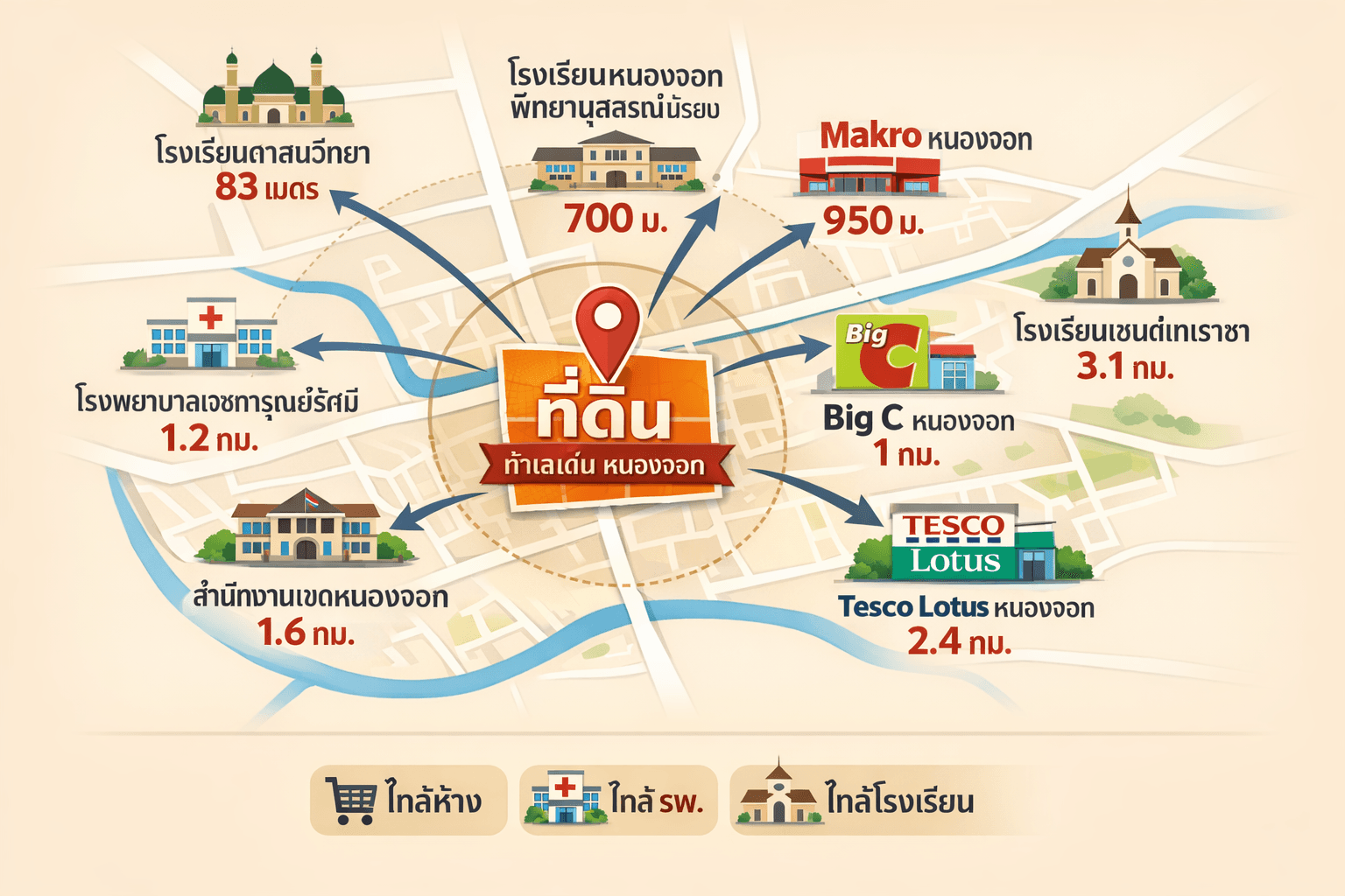 ขายที่ดินเปล่าหนองจอก ถ.มิตรไมตรี เนื้อที่ 1-3-29 ไร่ แขวงกระทุ่มราย เขตหนองจอกกรุงเทพมหานคร ราคา 17,000,000 บาท
