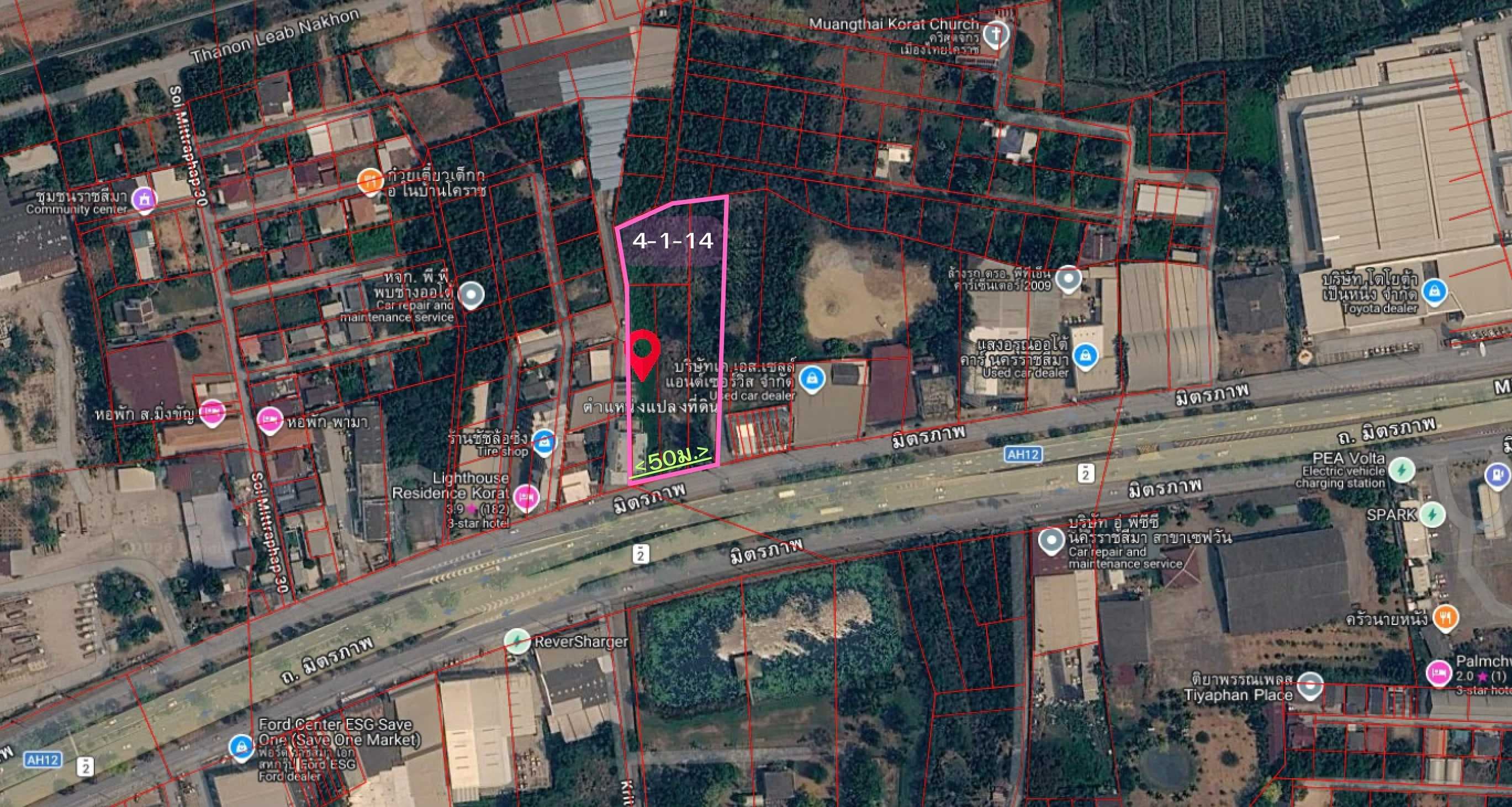 ขายที่ดินติดถนนมิตรภาพ (ทล.2) — เนื้อที่ 4-1-14 ไร่ หน้าติดถนนมิตรภาพเต็มผืน ทำเลทองขาเข้าเมืองโคราช เห็นชัด รถผ่านตลอด 24 ชม.