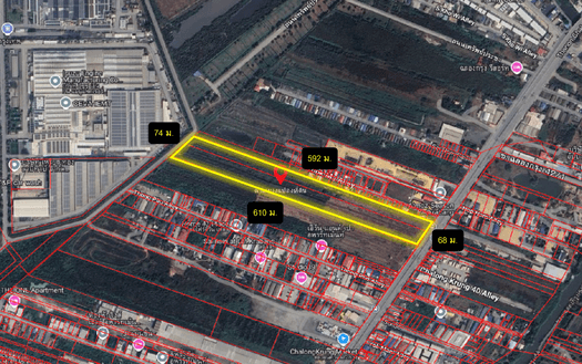 ขาย ที่ดิน ติดถนนฉลองกรุง 24 ไร่ 3 งาน 64 ตรว เหมาะทำโครงการจัดสรร CC