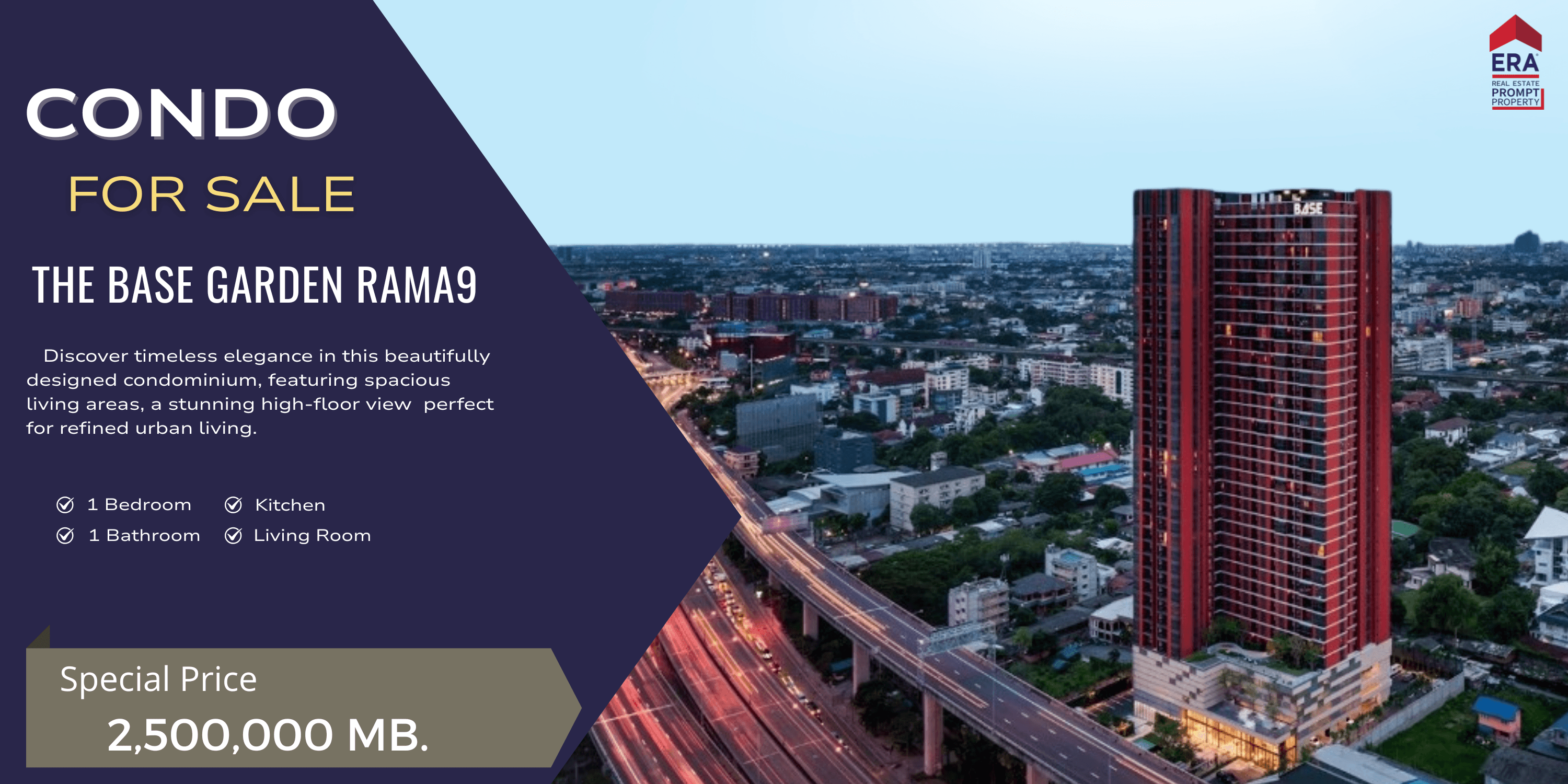 ขายด่วน! คอนโด THE BASE GARDEN RAMA 9 คอนโดพร้อมอยู่ใจกลางรามคำแหง ใกล้ Airport Rail Link รามคำแหง