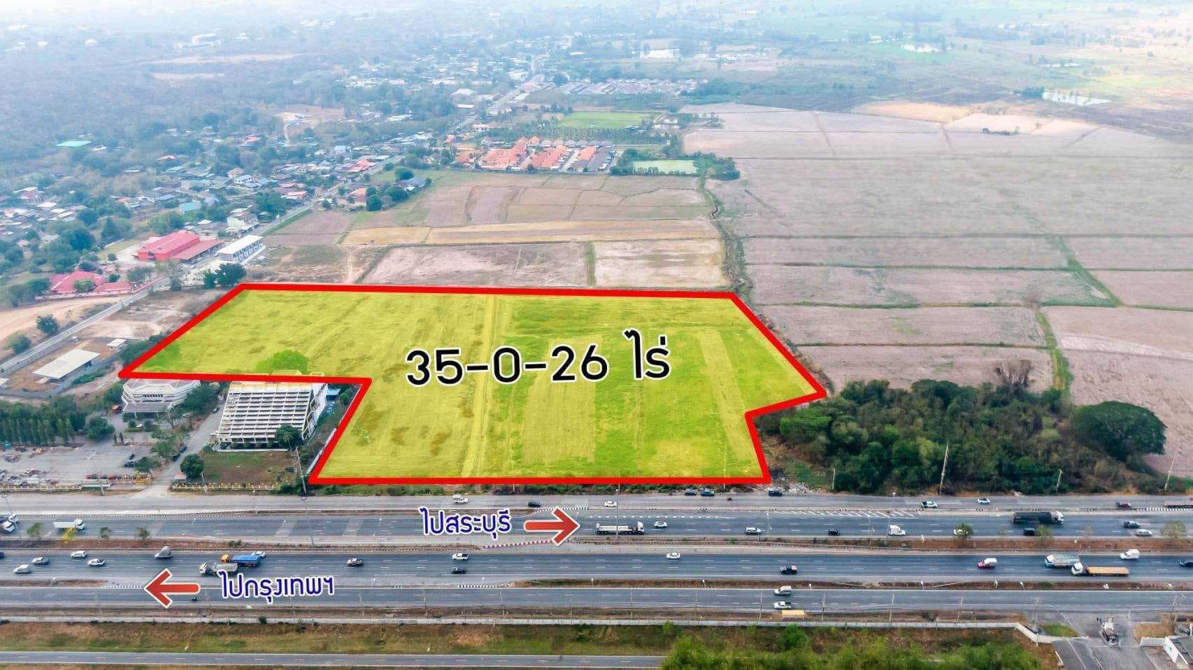 ขายที่ดินเปล่า 35-0-62 ไร่ ติดถนนสายหลักพหลโยธิน (ขาออก) หนองยาว อ.เมืองสระบุรี จ.สระบุรี ราคา 245,455,000 บาท