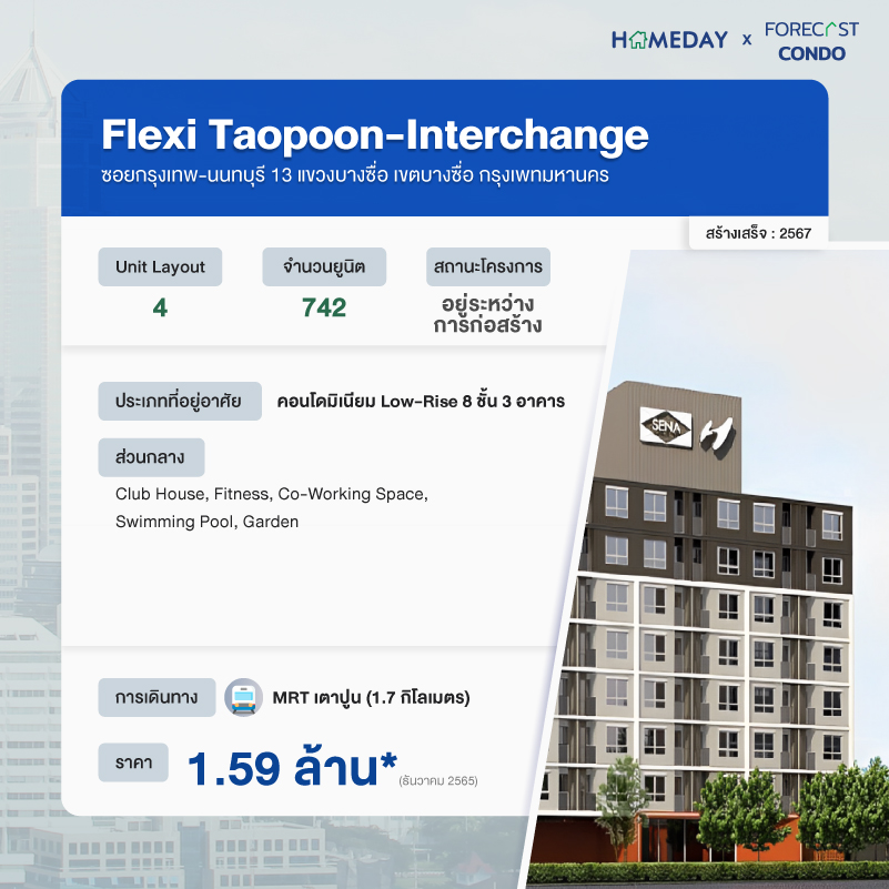 Highlightคอนโดติด Interchange บางซื่อราคาไม่เกิน 4 ล้าน 03 Flexi Taopoon Interchange