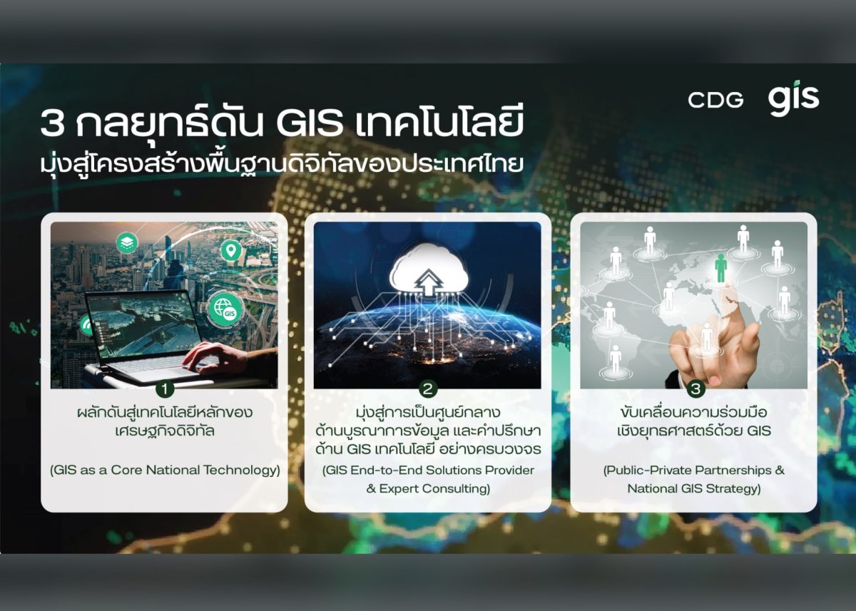 กลุ่มบริษัทซีดีจี ส่ง ‘ดร.ธนพร’ นำทัพ ‘จีไอเอส’ ปั้น GIS เทคโนโลยี สู่โครงสร้างพื้นฐานดิจิทัล เร่งเครื่องไทยสู่อนาคต ภายในปี 2570