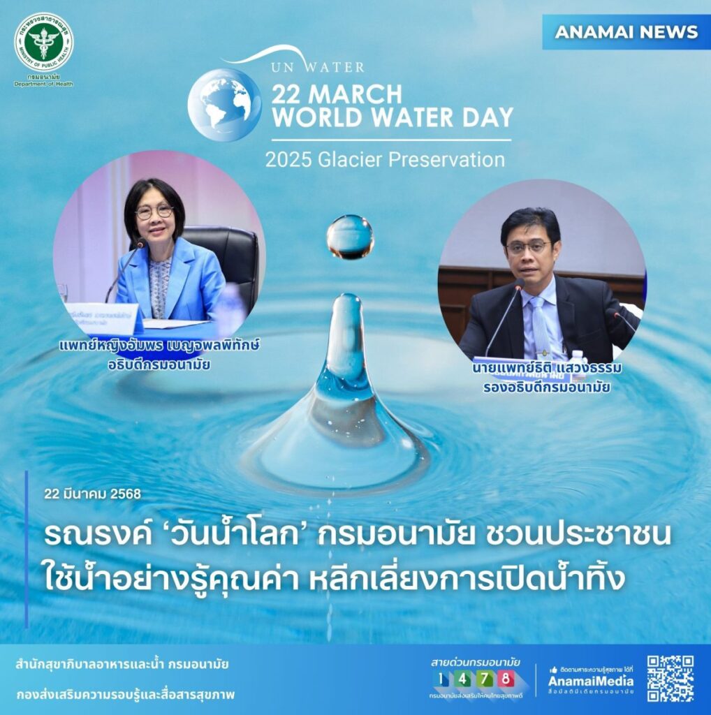 รณรงค์ ‘วันน้ำโลก’ กรมอนามัย ชวนประชาชน ใช้น้ำอย่างรู้คุณค่า หลีกเลี่ยงการเปิดน้ำทิ้ง