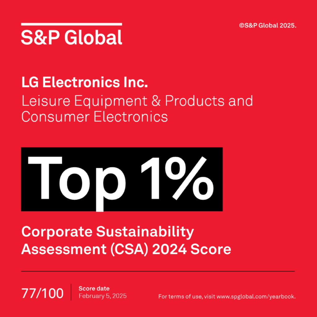 แอลจี ได้รับการจัดอันดับด้านความยั่งยืนระดับ “TOP 1%” จาก S&P Global เป็นปีที่สองติดต่อกัน