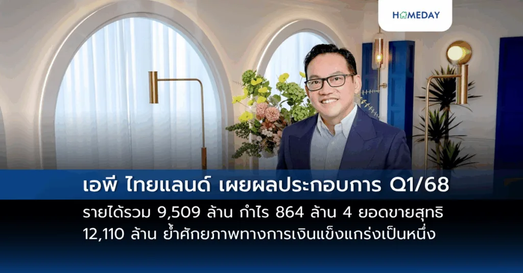 เอพี ไทยแลนด์ เผยผลประกอบการ Q1/68 รายได้รวม 9,509 ล้าน กำไร 864 ล้าน ยอดขายสุทธิ 12,110 ล้าน ย้ำศักยภาพทางการเงินแข็งแกร่งเป็นหนึ่ง