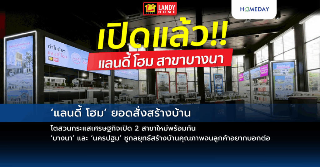 ‘แลนดี้ โฮม’ ยอดสั่งสร้างบ้าน โตสวนกระแสเศรษฐกิจ เปิด 2 สาขาใหม่พร้อมกัน ‘บางนา’ และ ‘นครปฐม’ ชูกลยุทธ์สร้างบ้านคุณภาพจนลูกค้าอยากบอกต่อ