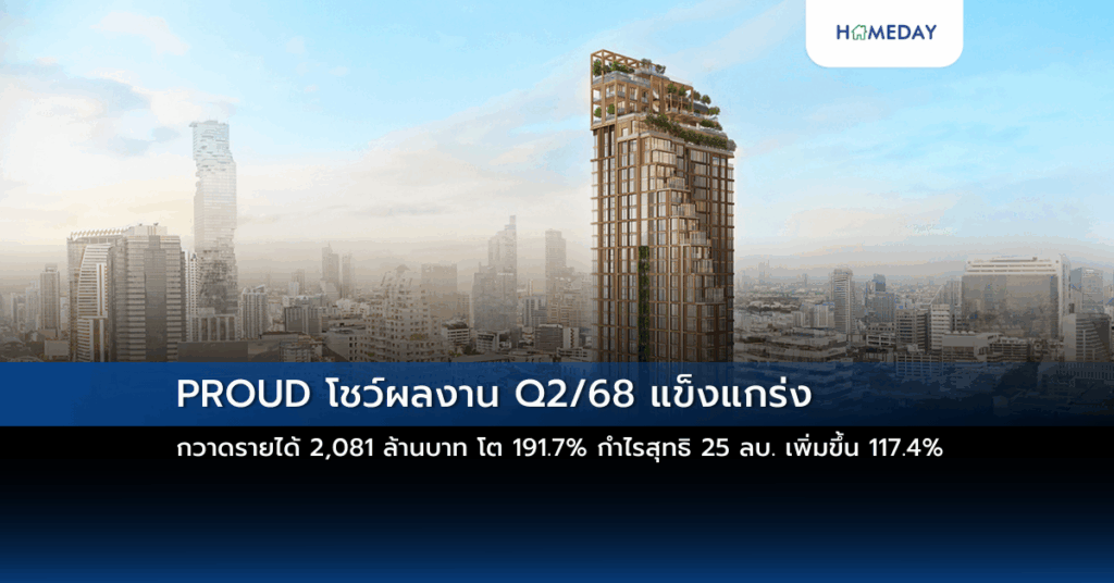 Proud โชว์ผลงาน Q2/68 แข็งแกร่ง กวาดรายได้ 2,081 ล้านบาท โต 191.7% กำไรสุทธิ 25 ลบ. เพิ่มขึ้น 117.4%