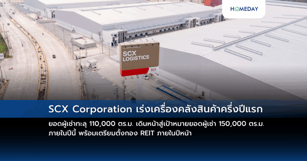 Scx Corporation เร่งเครื่องคลังสินค้าครึ่งปีแรก ยอดผู้เช่าทะลุ 110,000 ตร.ม. เดินหน้าสู่เป้าหมายยอดผู้เช่า 150,000 ตร.ม. ภายในปีนี้ พร้อมเตรียมตั้งกอง Reit ภายในปีหน้า