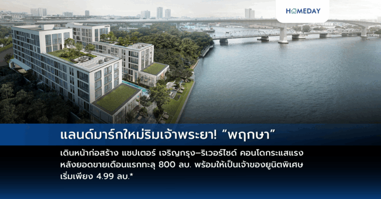 แลนด์มาร์กใหม่ริมเจ้าพระยา! “พฤกษา” เดินหน้าก่อสร้าง แชปเตอร์ เจริญกรุง–ริเวอร์ไซด์ คอนโดกระแสแรง หลังยอดขายเดือนแรกทะลุ 800 ลบ. พร้อมให้เป็นเจ้าของยูนิตพิเศษ เริ่มเพียง 4.99 ลบ.*