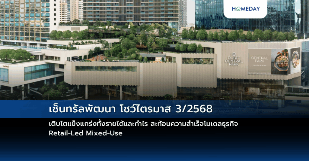 เซ็นทรัลพัฒนา โชว์ไตรมาส 3/2568 เติบโตแข็งแกร่งทั้งรายได้และกำไร สะท้อนความสำเร็จโมเดลธุรกิจ Retail Led Mixed Use
