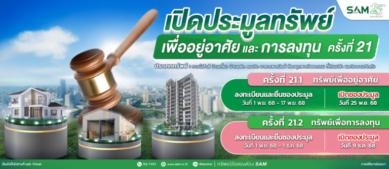 Sam ชูไฮไลท์ที่อยู่อาศัยทำเลทอง ราคาดี เปิดประมูลครั้งที่ 21 มูลค่ารวมกว่า 157 ลบ.