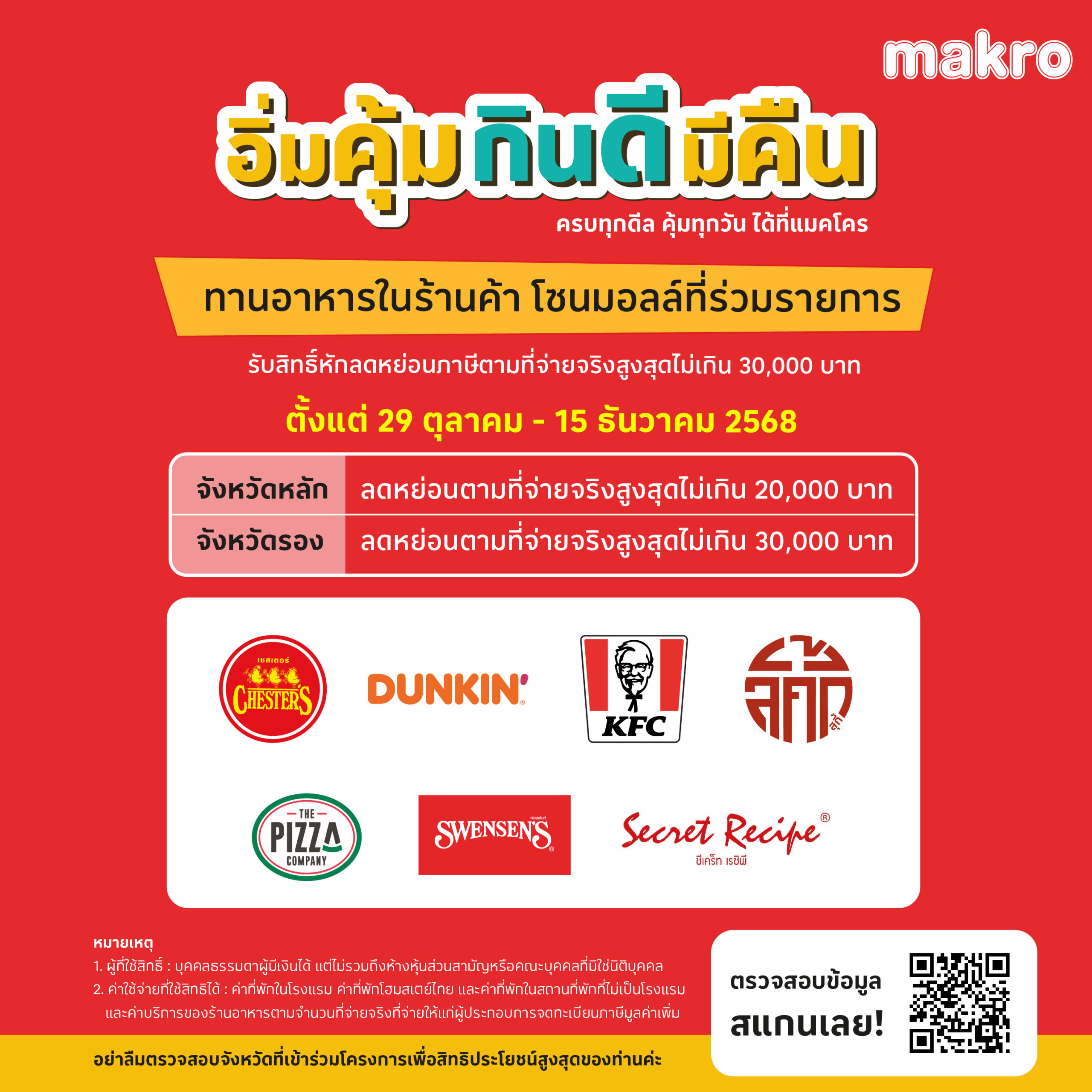 แม็คโคร โลตัส ชวน ‘อิ่มคุ้ม กินดี มีคืน’ รับสิทธิ์คืนภาษีได้ทุกมื้อ กับร้านอาหารแบรนด์ดังที่ร่วมโครงการ “เที่ยวดีมีคืน”