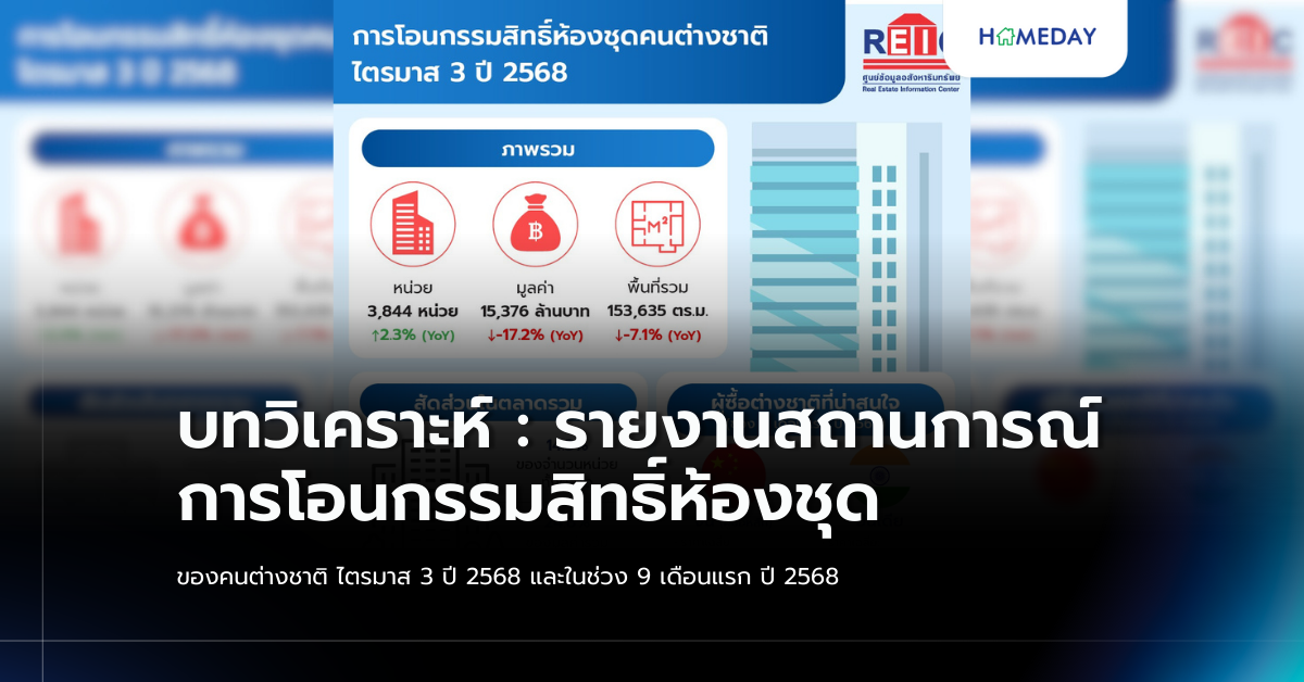 บทวิเคราะห์ : รายงานสถานการณ์การโอนกรรมสิทธิ์ห้องชุดของคนต่างชาติ ไตรมาส 3 ปี 2568 และในช่วง 9 เดือนแรก ปี 2568