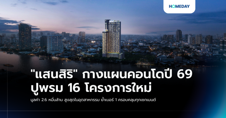“แสนสิริ” กางแผนคอนโดปี 69 ปูพรม 16 โครงการใหม่ มูลค่า 2.6 หมื่นล้าน สูงสุดในอุตสาหกรรม ย้ำเบอร์ 1 ครอบคลุมทุกเซกเมนต์